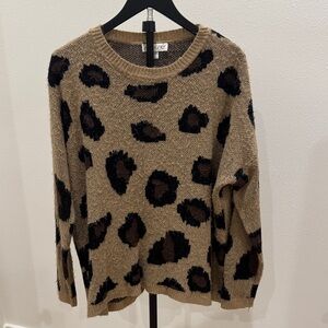 She and Sky Tan and Black Animal Print Sweater
